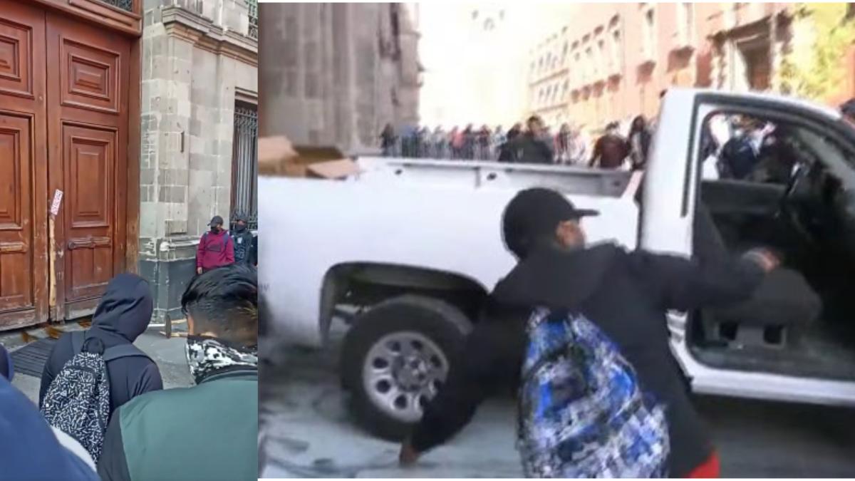 Normalistas de Ayotzinapa derriban puerta de Palacio Nacional para hablar con AMLO | VIDEO