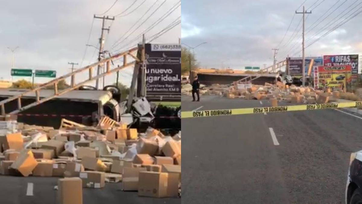 Accidente en Hermosillo. Tráiler vuelca y deja una persona muerta