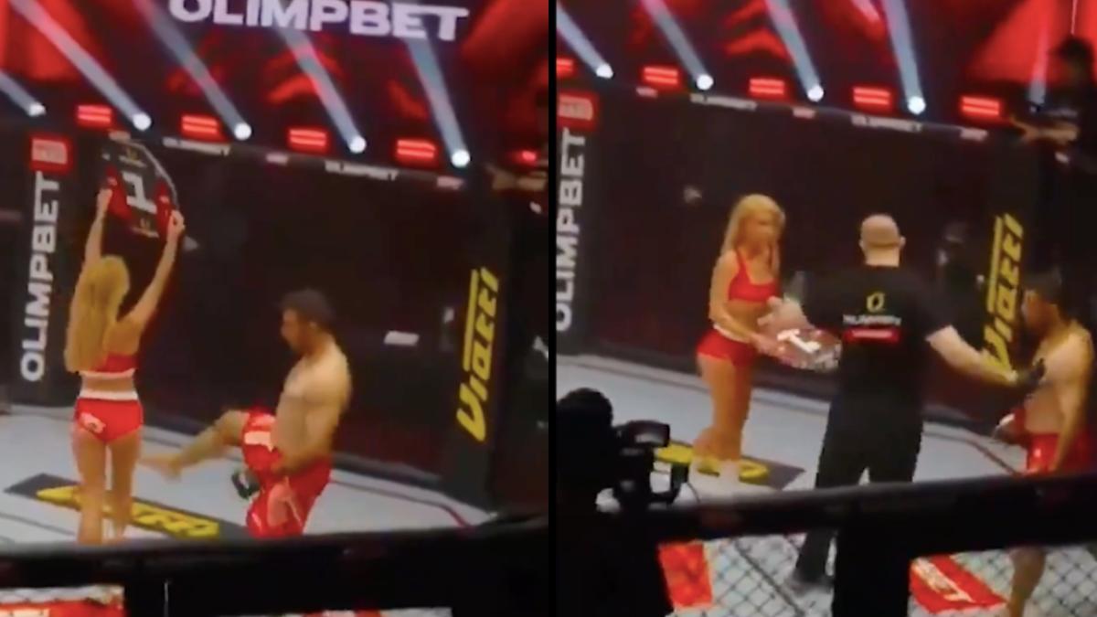 VIDEO | Peleador iraní de MMA patea en el trasero a una 'chica del ring' y recibe el castigo más fuerte