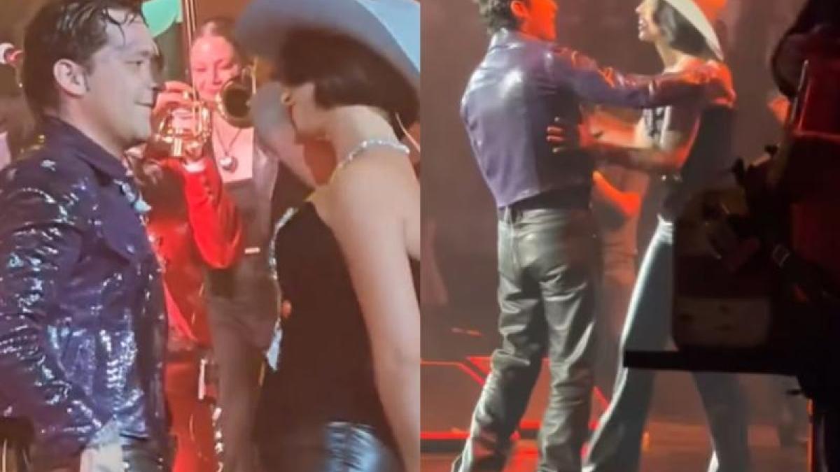Christian Nodal besa a Ángela Aguilar antes de su concierto de Colombia y ante sus fans (VIDEO)
