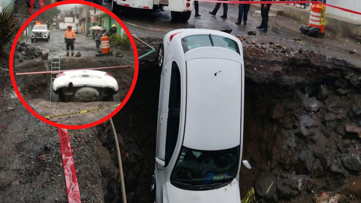 ¡Impactante! Socavón se traga automóvil en Xochimilco | FOTO