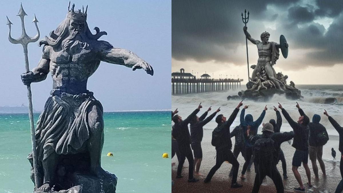 ¿La quieren tirar? Culpan a la estatua de Poseidón en Yucatán por tormentas y mal tiempo