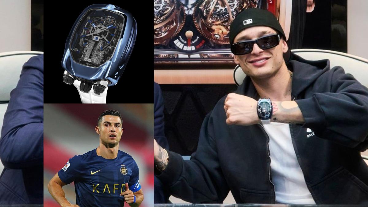 Peso Pluma le copia a Cristiano Ronaldo y compra un exclusivo reloj Bugatti valuado en millones de pesos