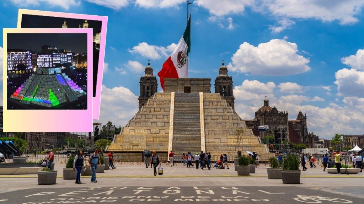 El Zócalo se ilumina y resurge la historia maya con la réplica de la Pirámide de Kukulcán | FOTO