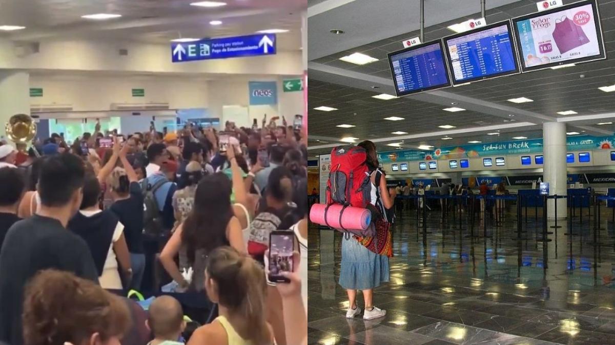 Usuarios del Aeropuerto de Cancún cantan “Cielito lindo” ante largas filas por caída de Microsoft | VIDEO