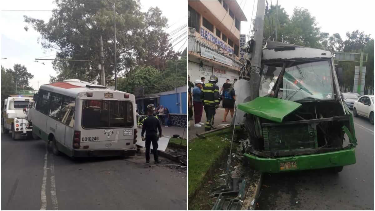 Microbús choca con poste en Iztapalapa y deja 16 personas lesionadas