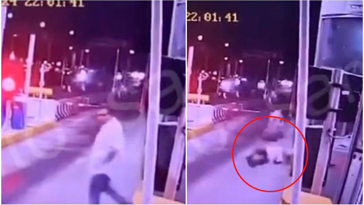 Motociclista intenta evadir caseta de Tlalpan y atropella a trabajador | VIDEO