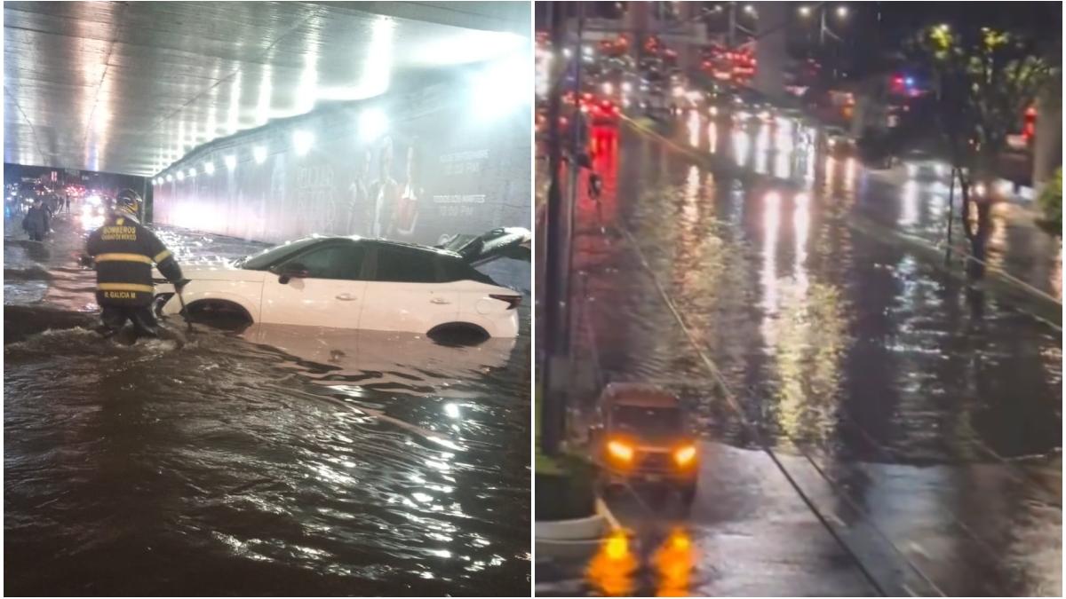 Lluvias dejan inundaciones y colapsan circulación al sur de CDMX; auto queda varado en carretera Picacho Ajusto