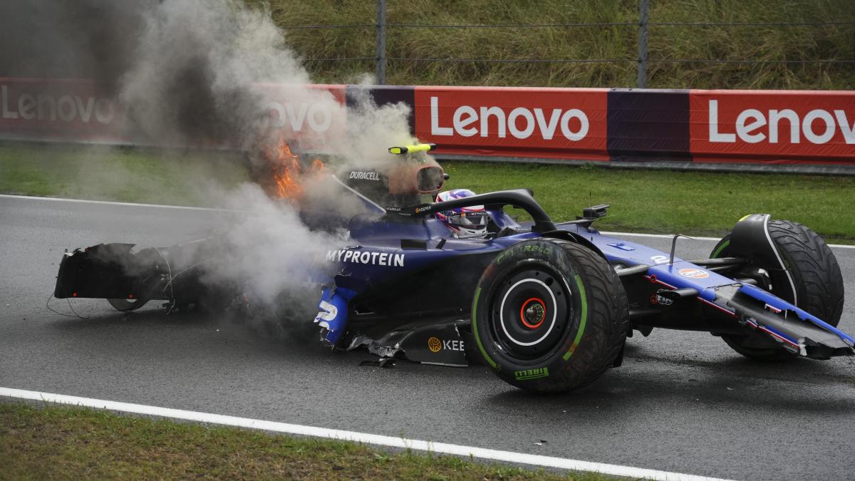 F1: Logan Sargeant y su terrorífico accidente en el GP de Países Bajos; su carro termina envuelto en fuego (VIDEO)