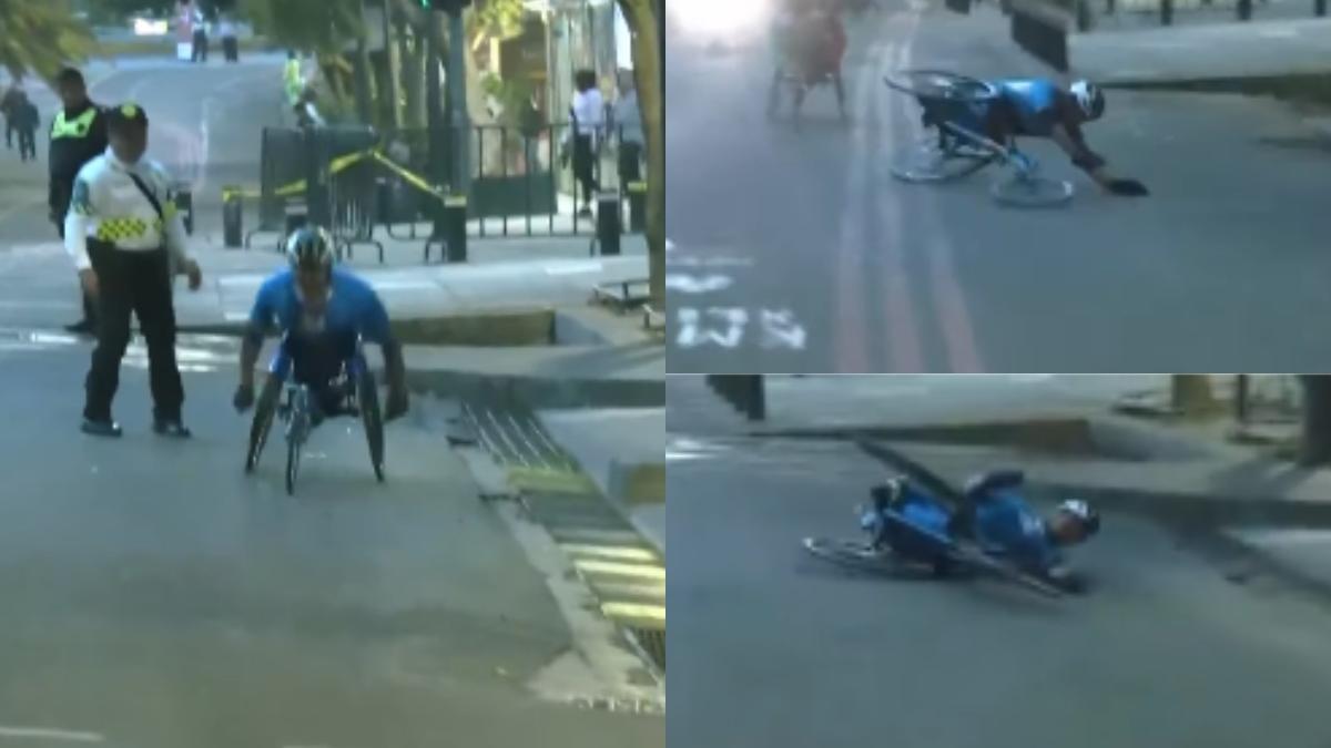 Maratón CDMX 2024: ¡Lamentable! Participante en silla de ruedas se patina por culpa de una coladera (VIDEO)