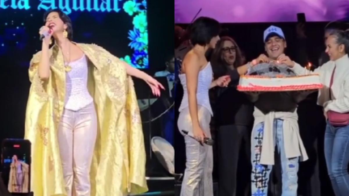 Christian Nodal sorprende a Ángela Aguilar con pastel en pleno concierto | VIDEO