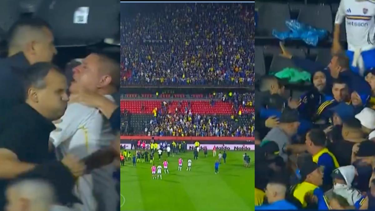 VIDEO: Brutal pelea entre aficionados de Boca Juniors y la policía en las tribunas; Riquelme interviene